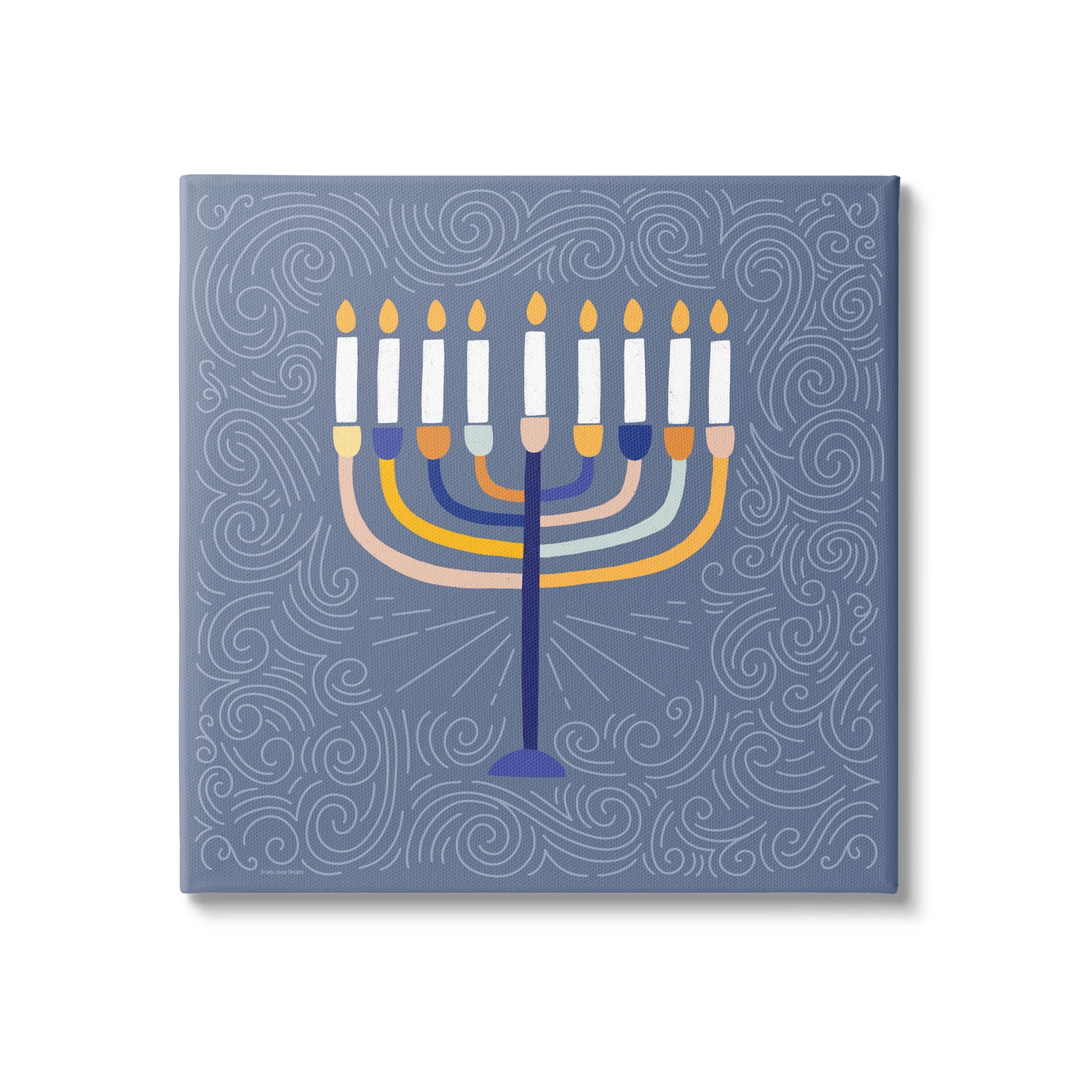 Patterned Hanukkah Menorah Swirls Holiday Graphic Art Gallery Wrapped Canvas Print Wall Art