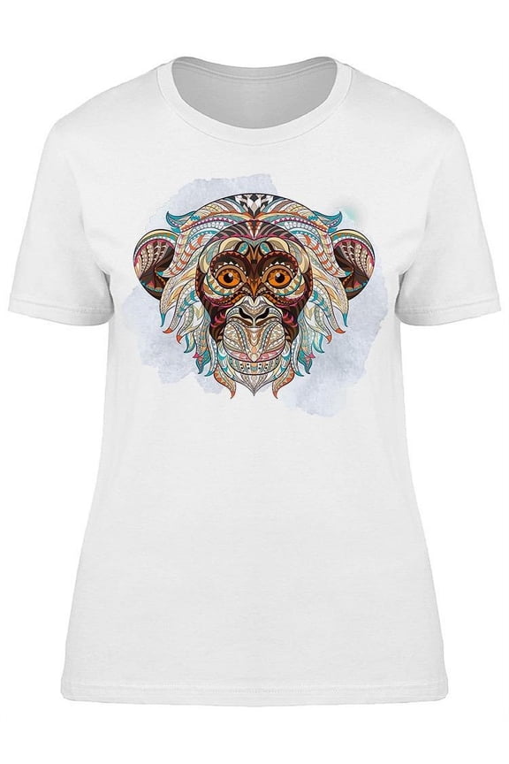 Patterned Head Of Monkey Art T-Shirt Women -Image by Shutterstock, Female Medium