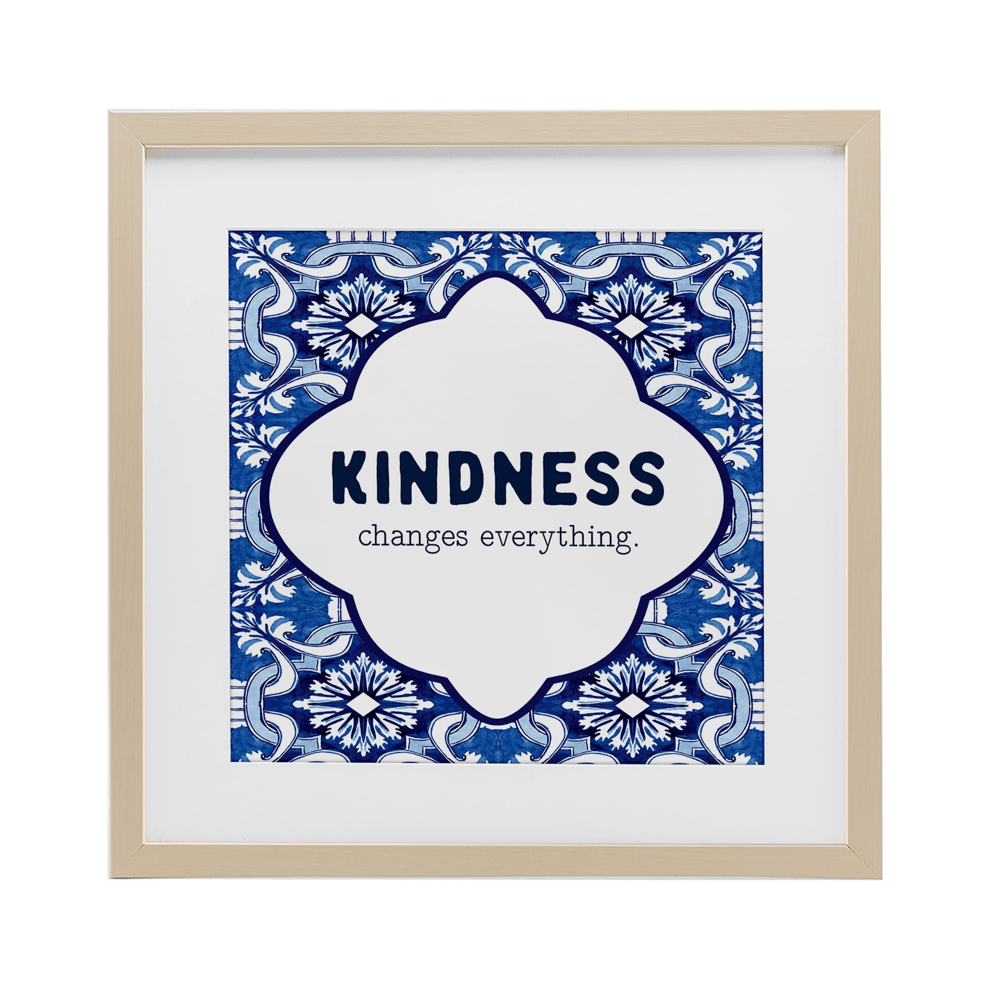 Patterned Kindness Changes Everything Birch Framed Print Under Glass, design by Lettered and Lined
