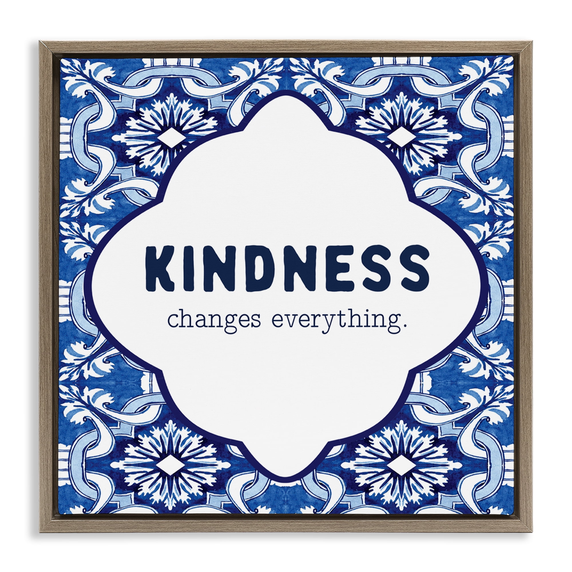 Patterned Kindness Changes Everything Brown Framed Floater Canvas Wall Art, design by Lettered and Lined