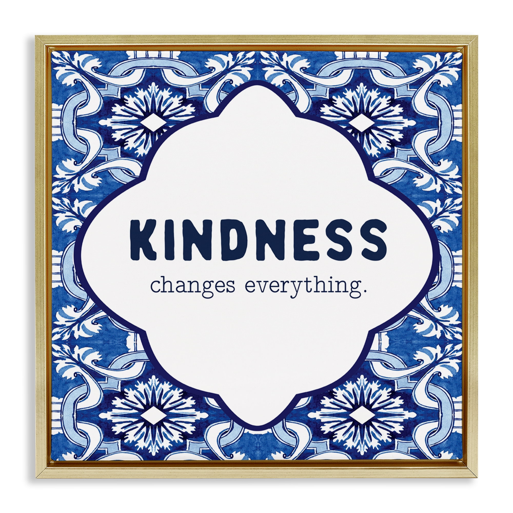 Patterned Kindness Changes Everything Gold Framed Floater Canvas Wall Art, design by Lettered and Lined