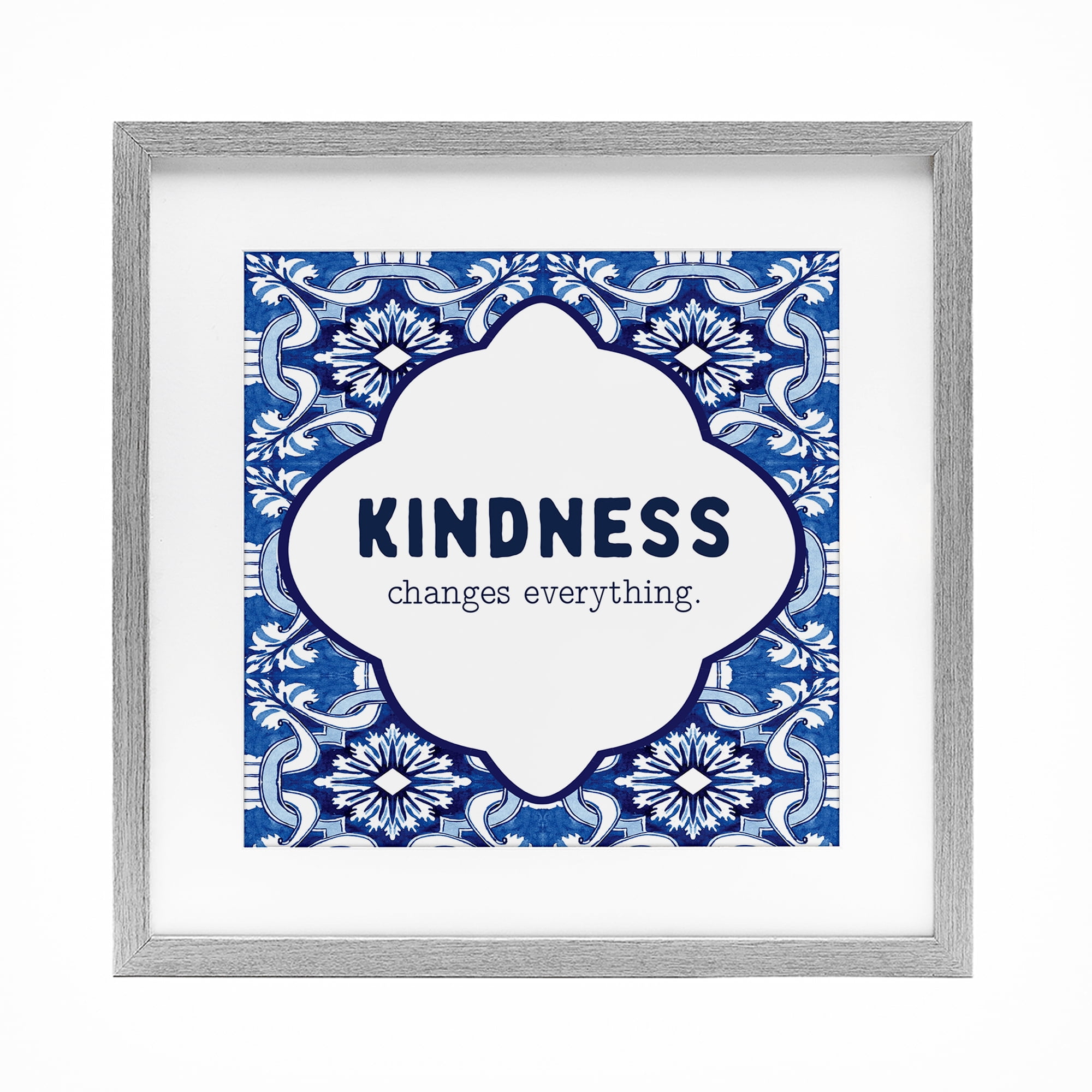 Patterned Kindness Changes Everything Gray Framed Print Under Glass, design by Lettered and Lined
