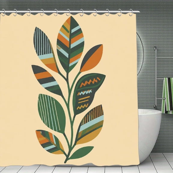 Patterned Leaves Single Print Shower Curtain,Cloth Fabric Waterproof Polyester Bathroom Home Decor Set with Hooks 70.8×70.8Inch