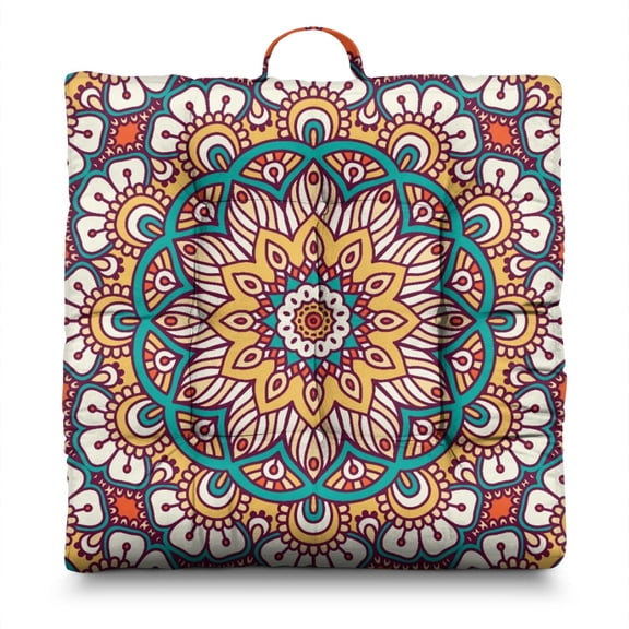 Patterned Mandala Cushion&nbsp;– 22x22 Inch Meditation Pillow, Exotic Cultural Mandala, Lightweight for Balcony Relaxation