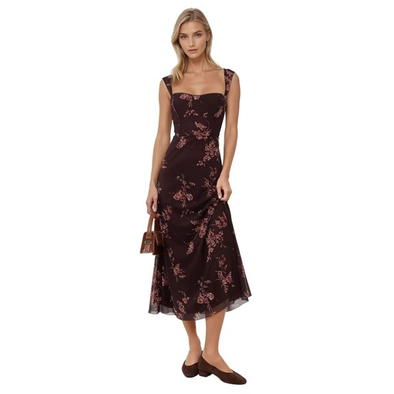 Patterned Maxi Dress with Heart Collar