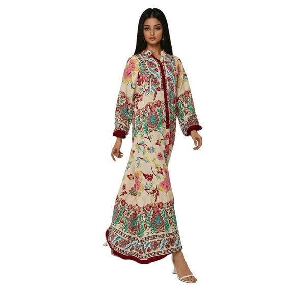 Patterned Maxi Dress with Shirt Collar