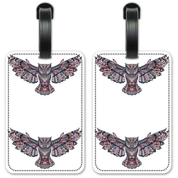 Patterned Owl - Luggage ID Tags / Suitcase Identification Cards - Set of 2