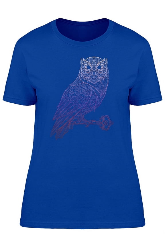 Patterned Owl With Key Tattoo T-Shirt Women -Image by Shutterstock, Female Large