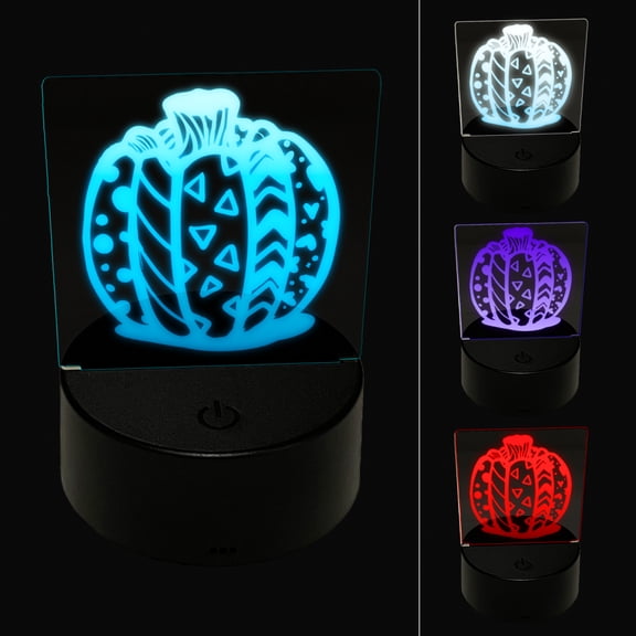 Patterned Pumpkin Fall Autumn Halloween LED Night Light Sign 3D Illusion Desk Nightstand Lamp