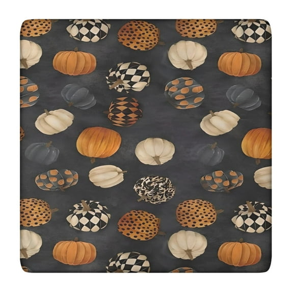 Patterned Pumpkins Halloween Pattern Square Fitted Tablecloth with Elastic Edge,Square Table Cover,Washable Elastic Table Cover for Home Kitchen Party Decor 36"x36"