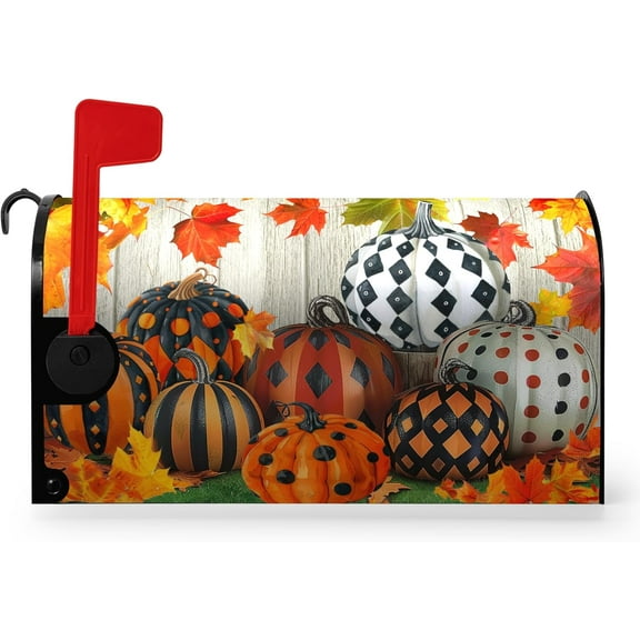 Patterned Pumpkins Mailbox Cover Fall Halloween Magnetic Mailbox Covers Maple Leaves Waterproof Post Letter Box Covers Decorative for Farmhouse Garden Yard Standard Size 21 x 18 Inch