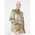 thumbnail image 1 of Patterned Satin Blouse With Gipe Detail On Collar And Sleeve Ends Oil Green, 1 of 6