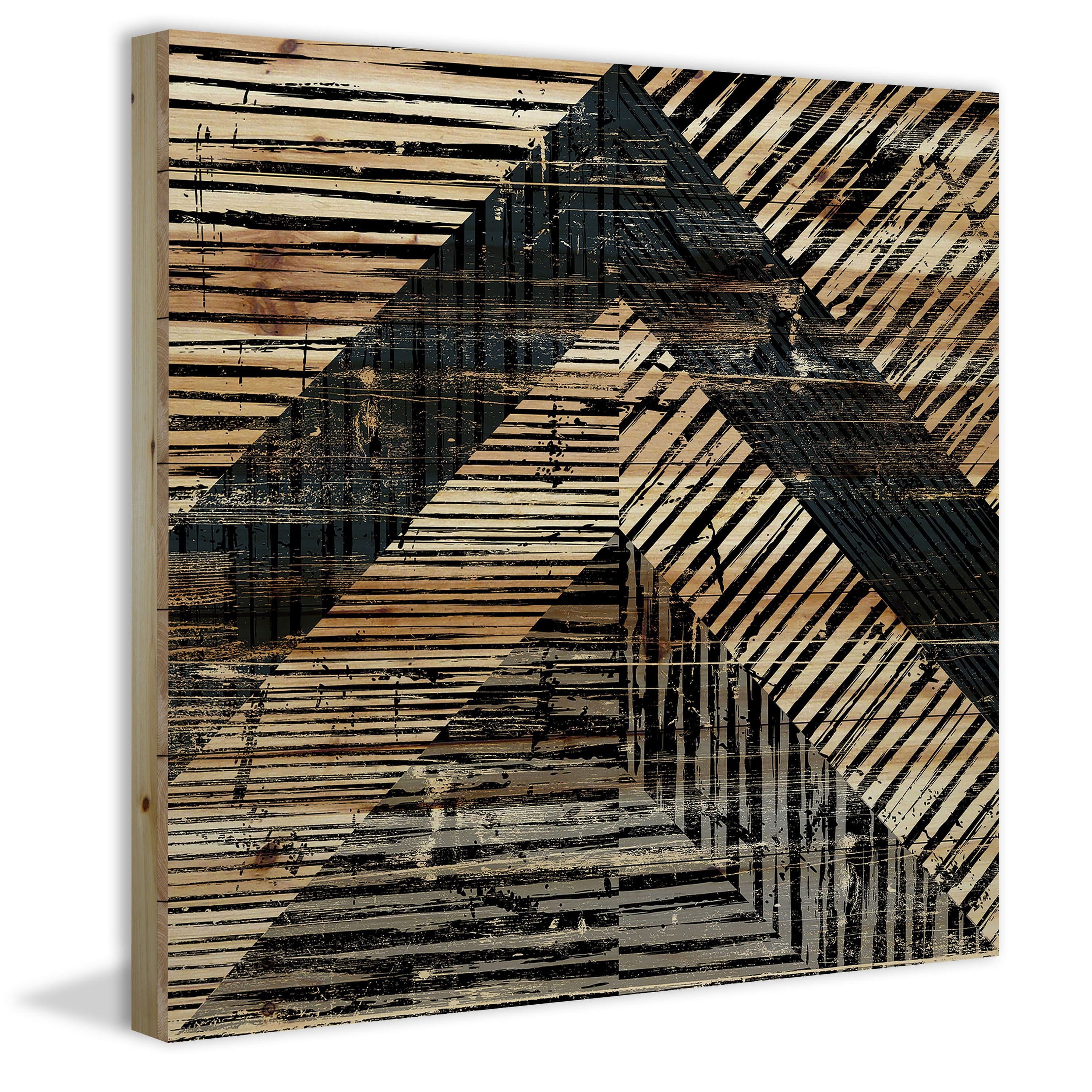 "Patterned Shapes" Painting Print on Natural Pine Wood