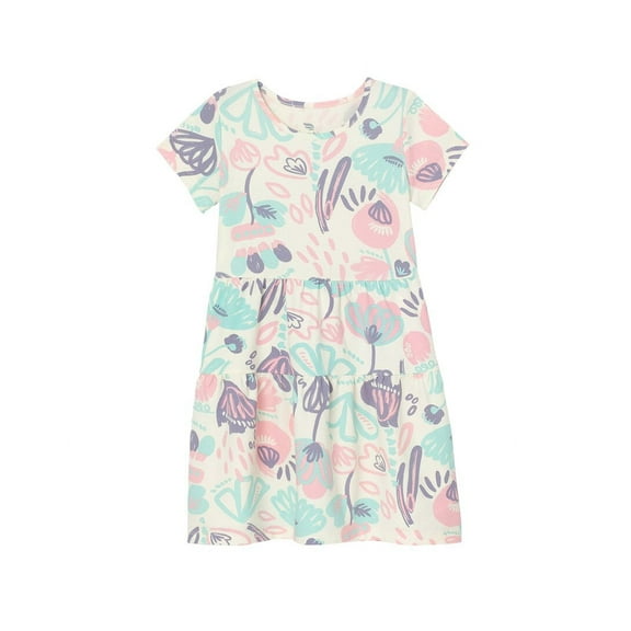 Patterned Short Sleeve Dress (in Watercolor Floral) - Ecru