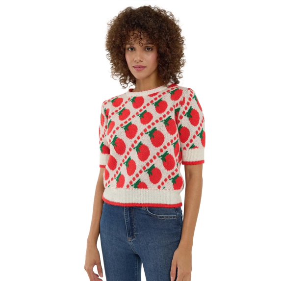 Patterned Short Sleeve Knit Sweater