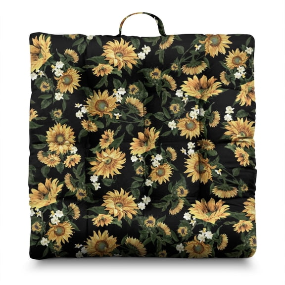 Patterned Sunflower Floor Pillow – Large 22 Inch Square Pillow, Artistic Sunflower Print, Plush for Yoga & Hip Support