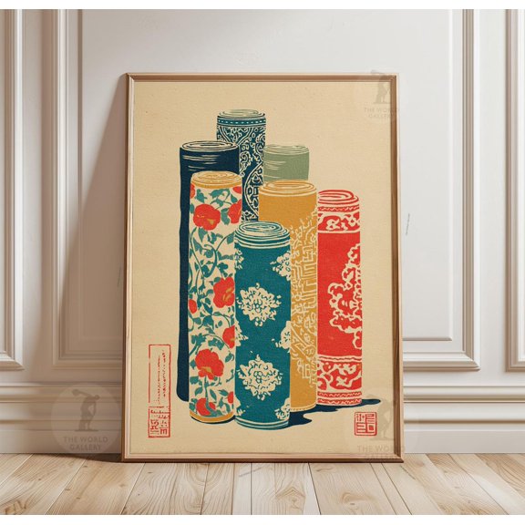 Patterned Textile Roll Fabric Stack Poster Unframed Paper Print