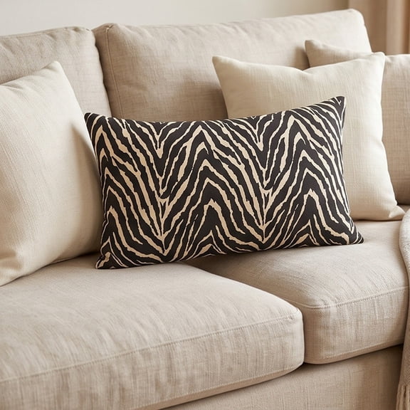 Patterned Throw Pillow Case, Zebra and Geometric Print Cushion Cover, Rectangular Sofa Pillow Sham for Bedroom and Lounge