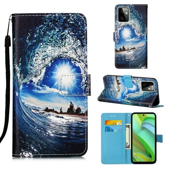 Patterned Wallet Case for Motorola Moto G Power 2023,Dteck Magnetic Leather Card Slots Pocket Case Shockproof TPU Kickstand Full Body Protective Cover with Wrist Strap,Wave