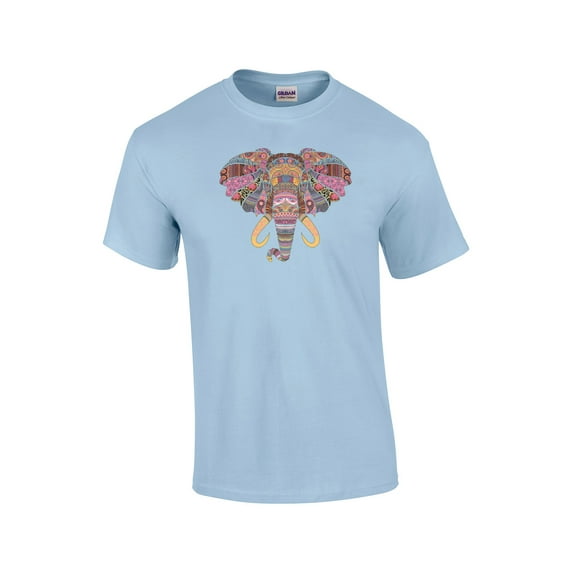 Patternized Colorful Elephant Face Short Sleeve T-shirt-Lightblue-XXXL