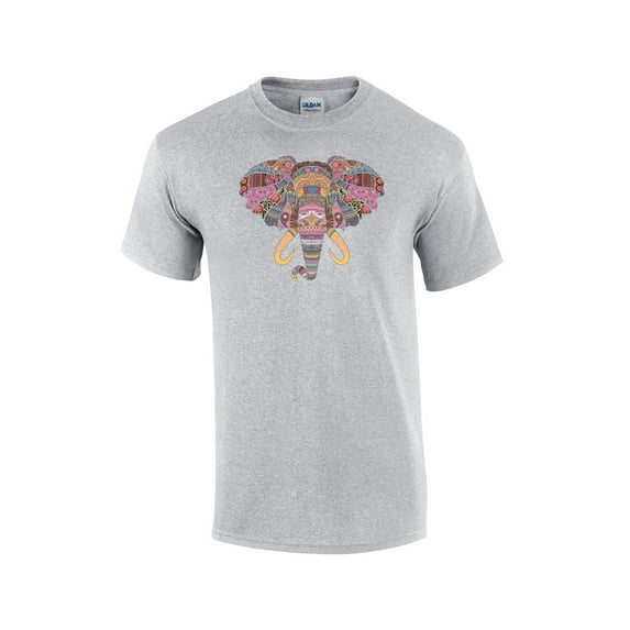 Patternized Colorful Elephant Face Short Sleeve T-shirt-Sportsgray-XXXL