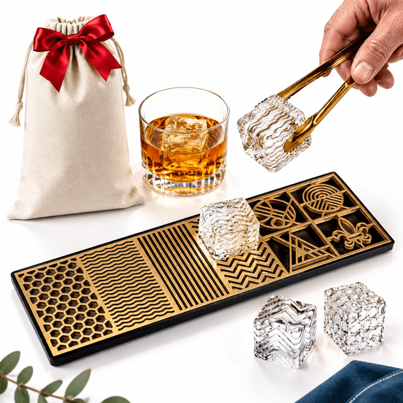 Patterns Ice Cube Tray With Drip, 8 Custom Shaped Ice Molds For