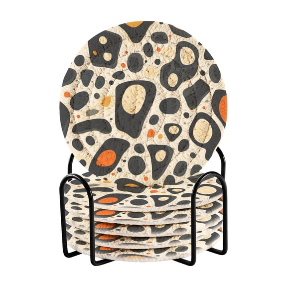 Patterns Of Abstract Leopard Prints Drink Coasters with Holder Absorbent Coaster for Coffee Table Room Decor 6 Pack
