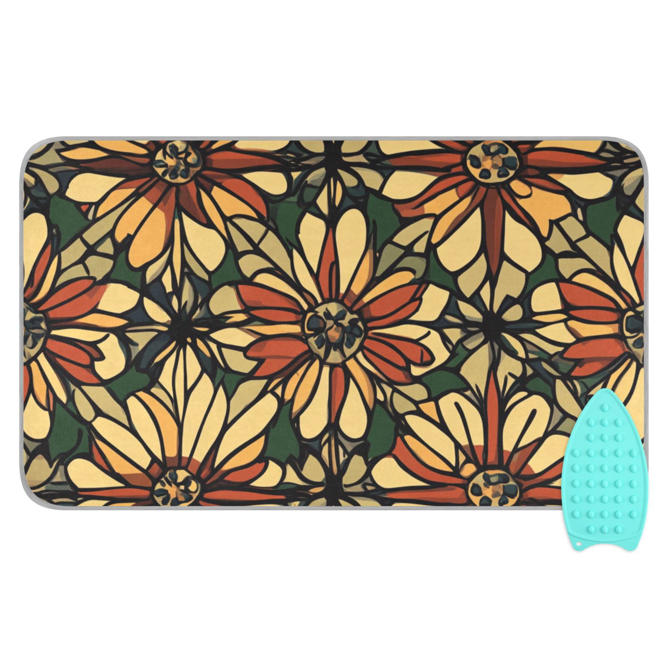 Patterns Of Stained Glass Flowers Ironing Mat Blanket for Table Top Travel Portable Ironing Board Pad 47.2x27.6 Inch