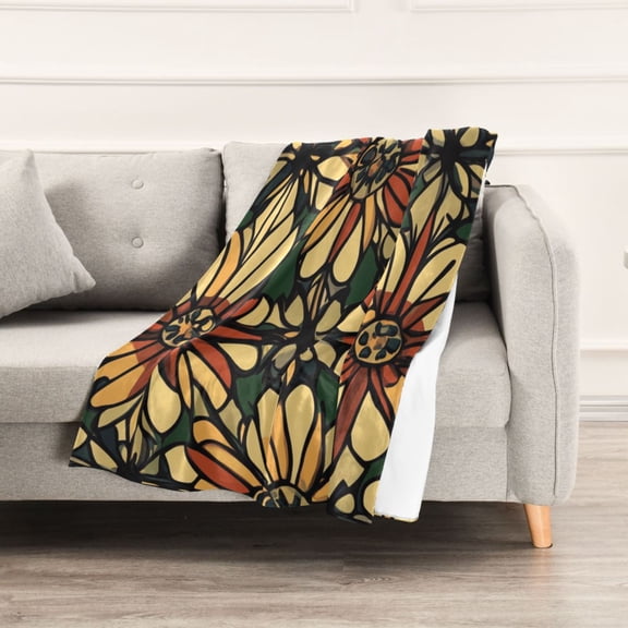 Patterns Of Stained Glass Flowers Throw Blanket 60" x 90" Soft and Warm Blankets for Couch Sofa and Bed