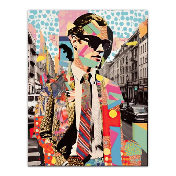All About Patterns Paris Collage Artwork City Fashion Advert Man Suit Portrait Geometric Vibrant Colourful Bold Pop Art Modern Painting Unframed Wall Art Print Poster Home Decor Premium