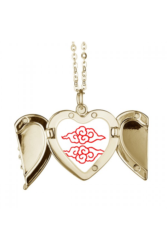 Patterns Patterns Lines Art Deco Fashion Folded Wings Peach Heart Pendant Necklace