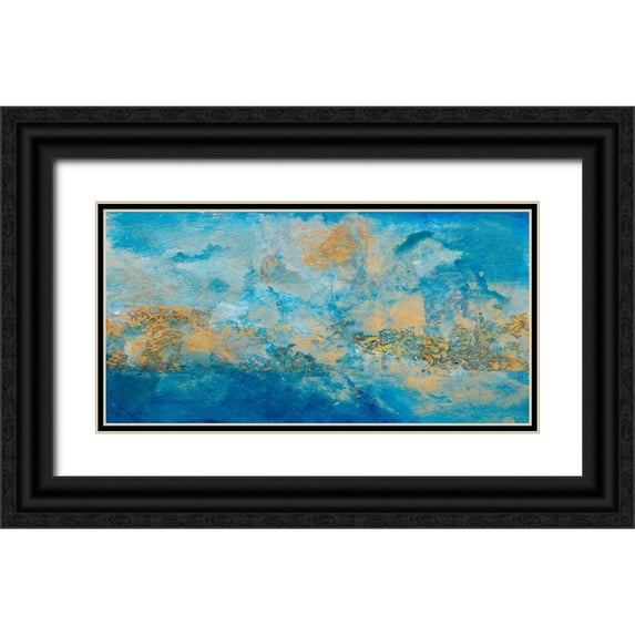 Pattinian, Merri 18x11 Black Ornate Wood Framed with Double Matting Museum Art Print Titled - Coastline Abstract