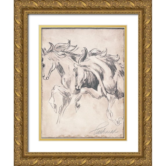 Pattinian, Merri 25x32 Gold Ornate Wood Framed with Double Matting Museum Art Print Titled - Majestic Horse II