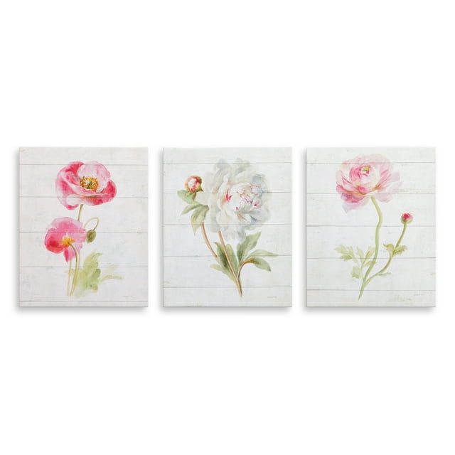 Patton Wall Decor 8x10 Pink June Blooms on Wood Painting, Set of 3 ...