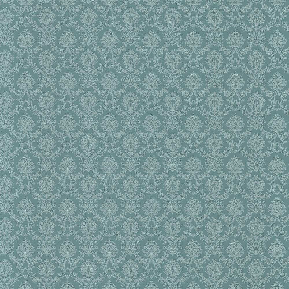 Teal Blue Solid Vinyl Mini Damask Wallpaper