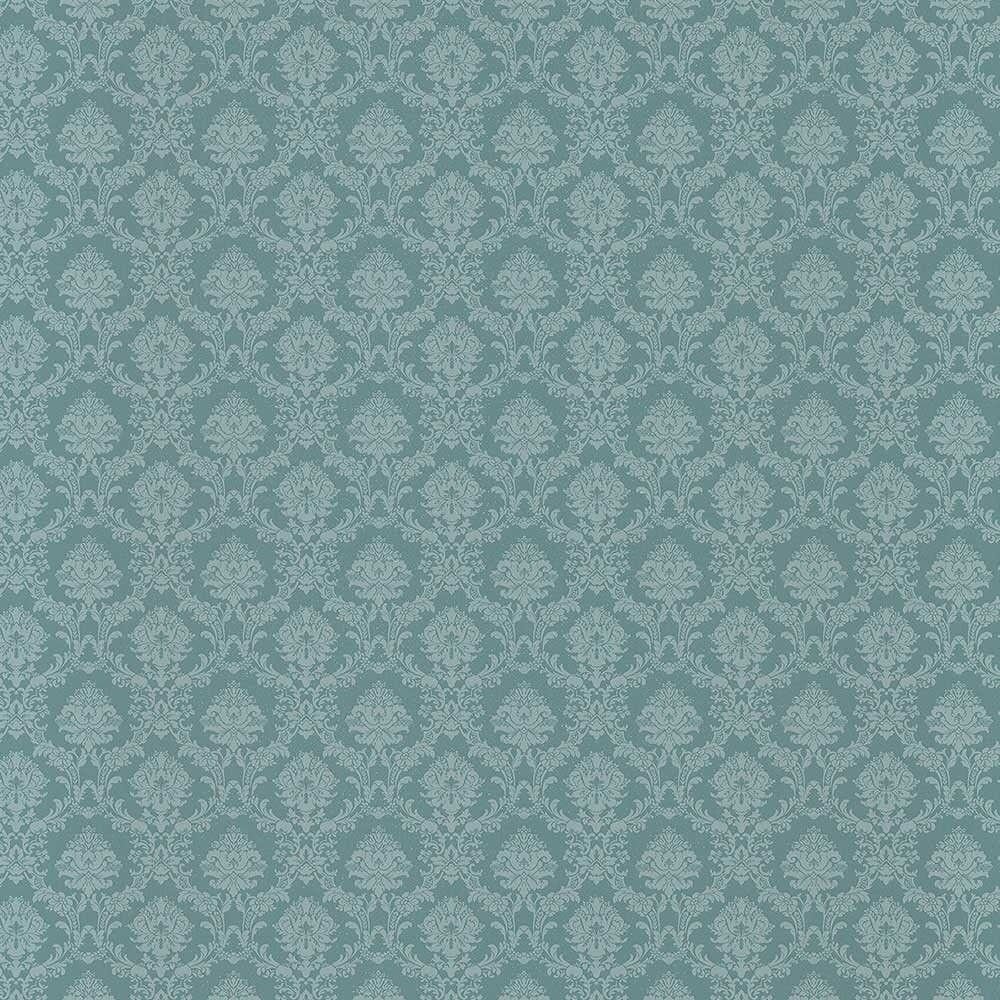 Teal Blue Solid Vinyl Mini Damask Wallpaper