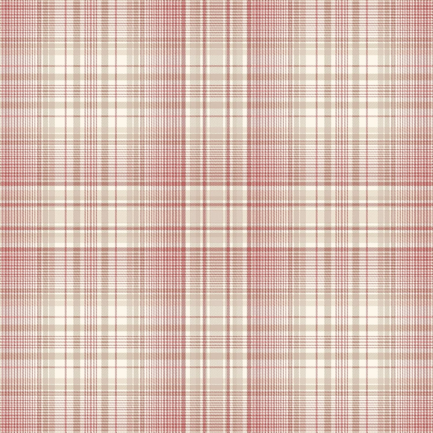 Red and Beige Check Plaid Pre-Pasted Vinyl Wallpaper