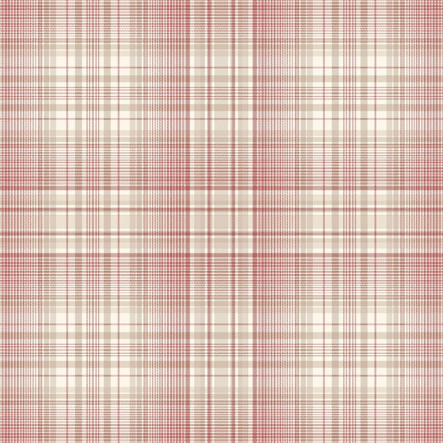 Red and Beige Check Plaid Pre-Pasted Vinyl Wallpaper
