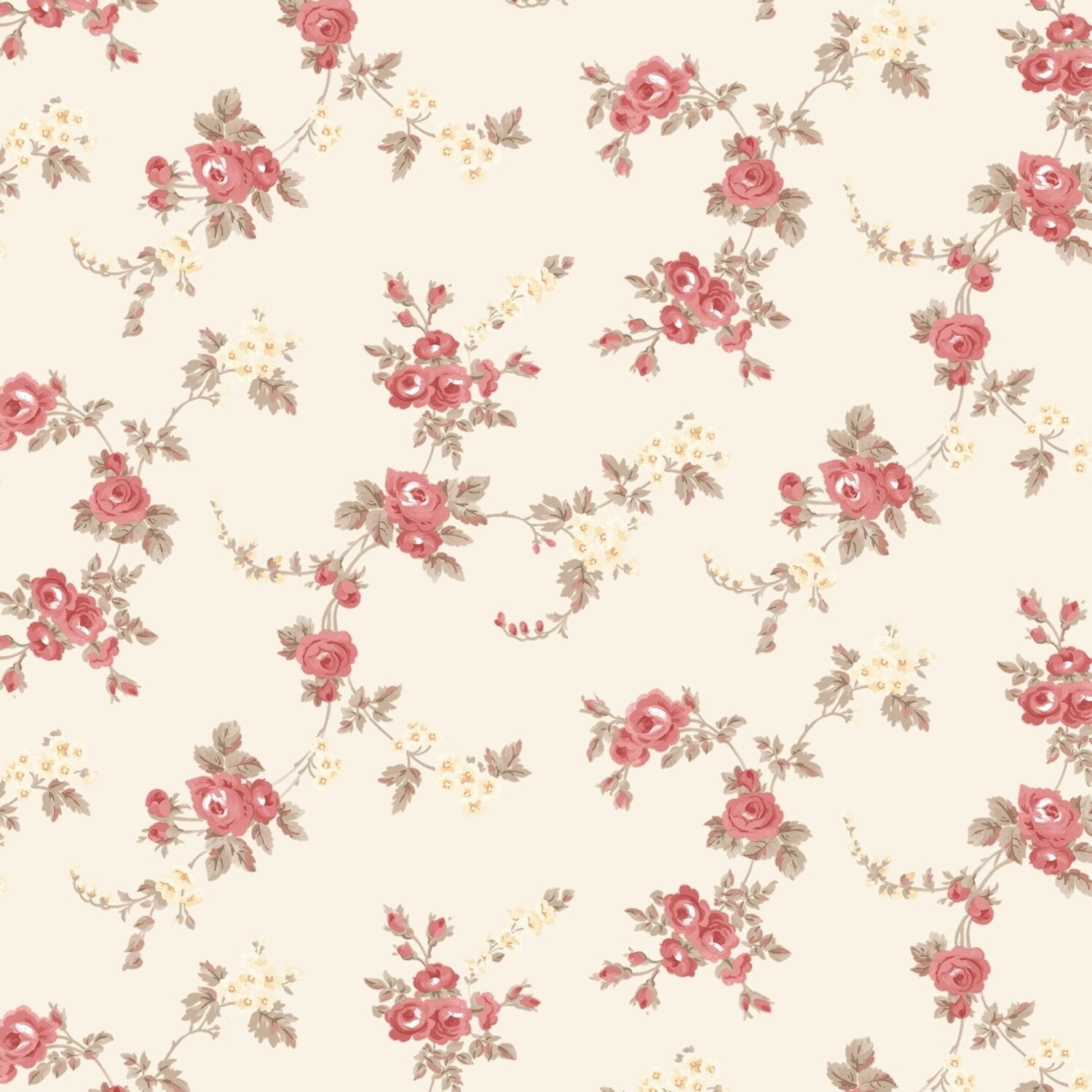 Patton Wallcoverings Chic Rose Wallpaper in Red, Cream \u0026 Brown