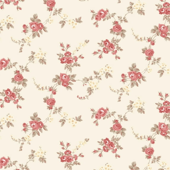 Patton Wallcoverings Chic Rose Wallpaper in Red, Cream & Brown