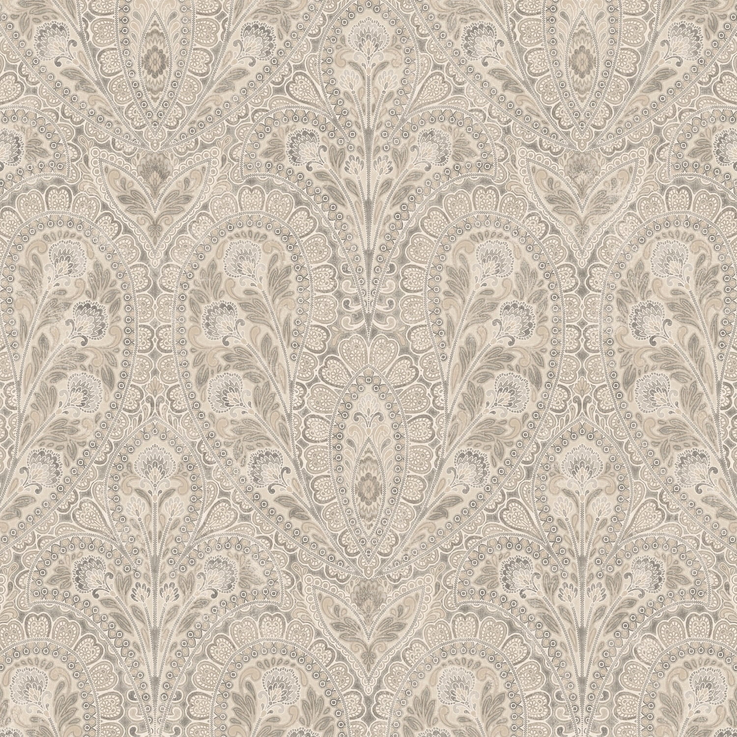 Gray Floral Paisley Pre-Pasted Washable Wallpaper