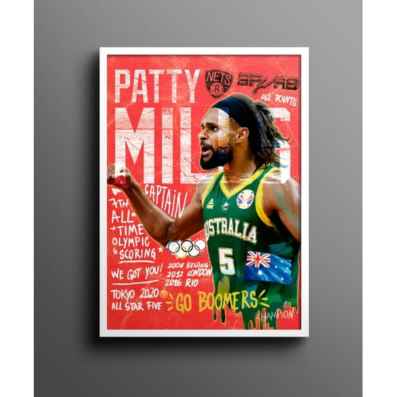 Patty Mills Poster Basketball Print San Antonio Spurs Olympics Wall Art Gift for Men Size 24x36 Unframed Poster