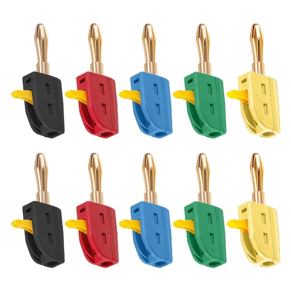 PatungKu 10PCS 4MM Gold Banana Plugs Safety Insulated Electrical Plugs Strong Banana Connector for Stage Equipment Setups