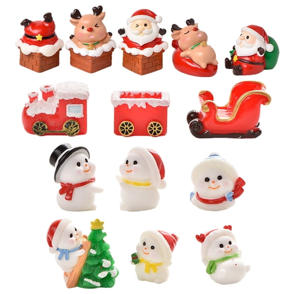 PatungKu 14pcs Christmas Miniature Figurines Mini Santa Snowman Reindeer Micro Landscape