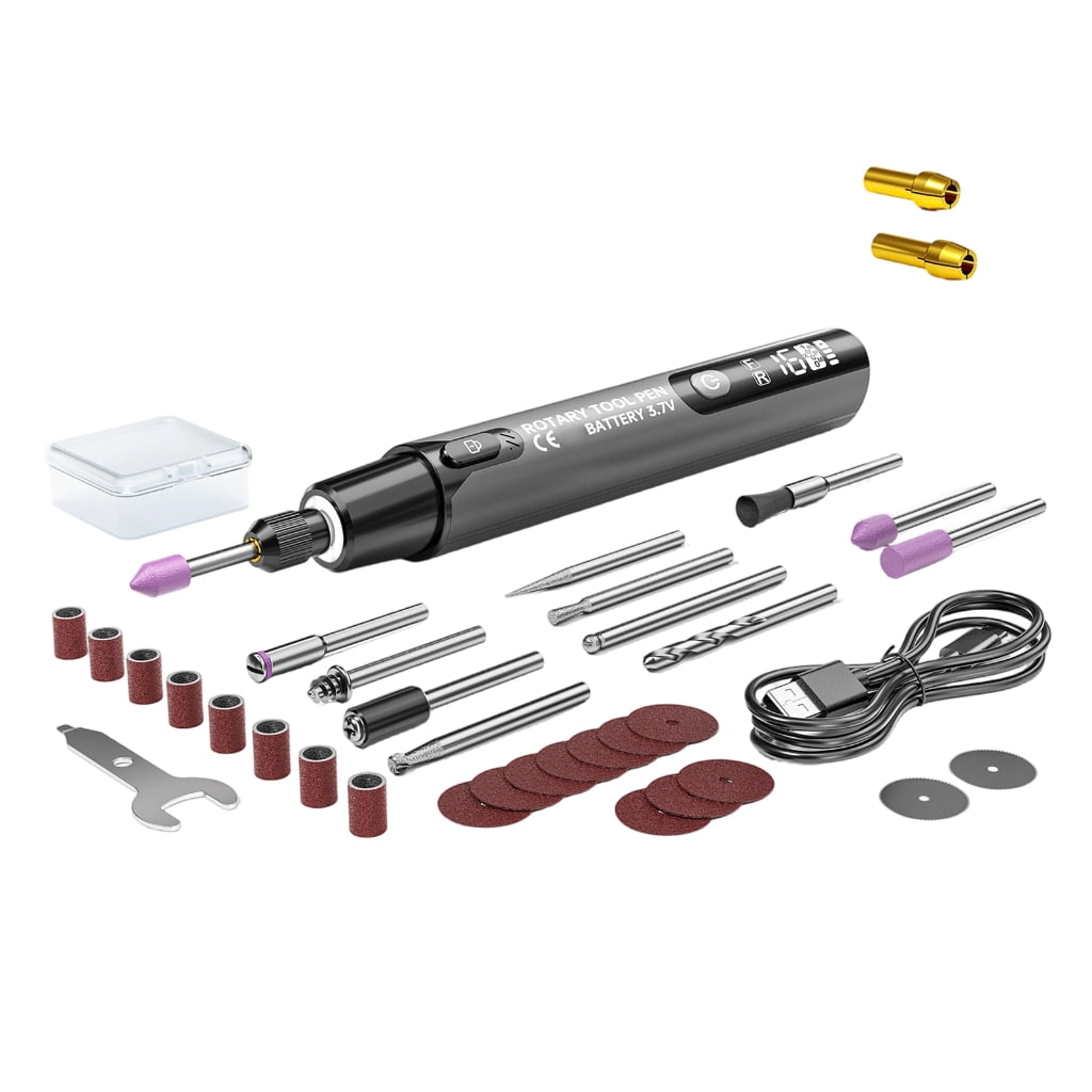 PatungKu 34 in 1 Digital Engraving Pen with LED Light 6 Speed Adjustment 16000 WHIRLS Rechargeable Forward Reverse Function for Accuracy Control
