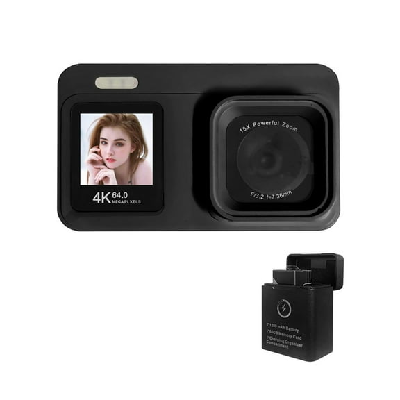 PatungKu 4K Digital Camera With 64MP Sensors Twin Screens 18x Optical Zooming Rechargeable Battery For Students Travel Vlog
