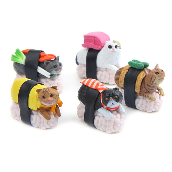 PatungKu 5Pcs Cartoon Miniature Kawaii Sushi for Cat Figurine Mini for Doll Fairy Garden