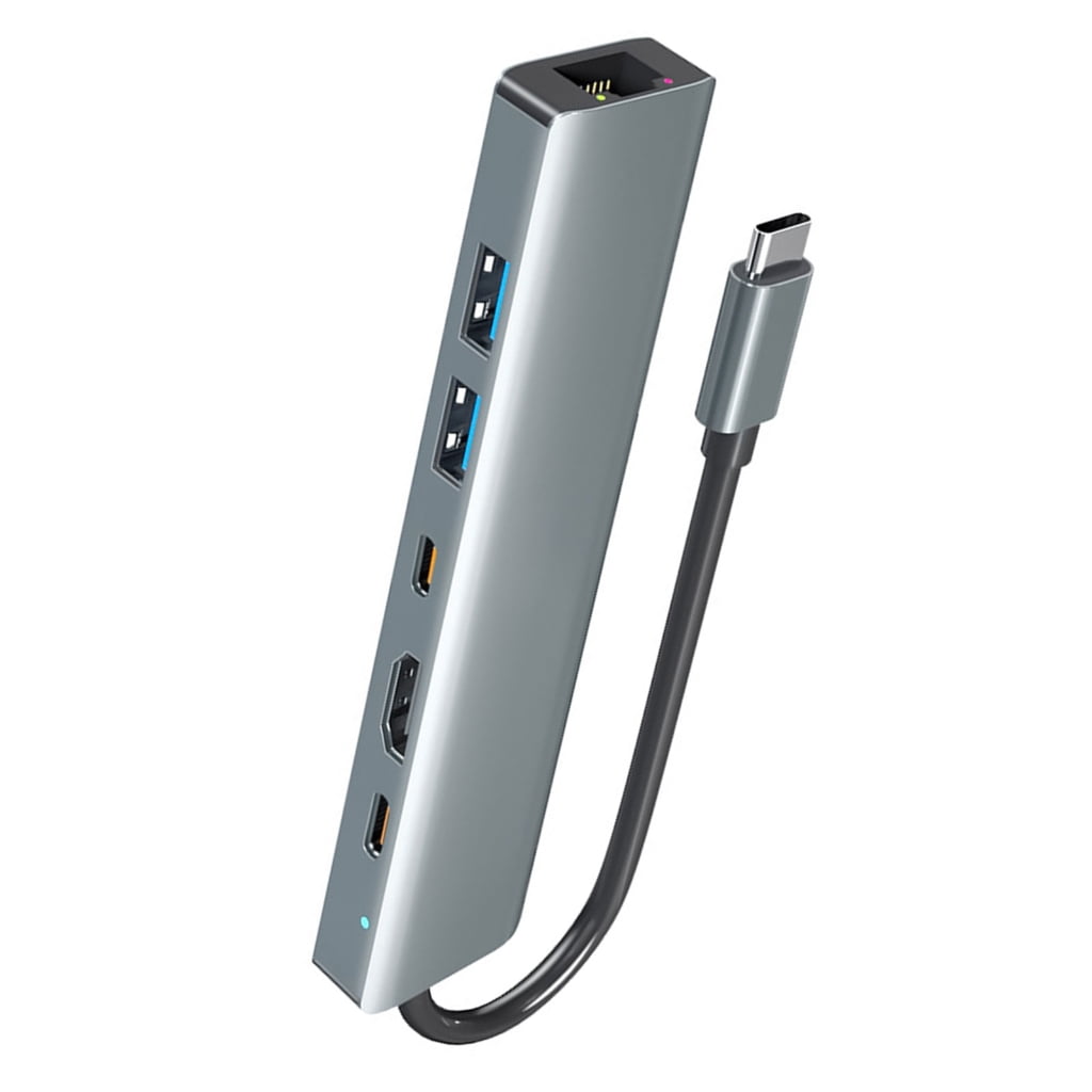 PatungKu 6 in 1 USB C Docking Station Multiport Adapter Gigabit Ethernet 2xUSB3.0 4K HDTV