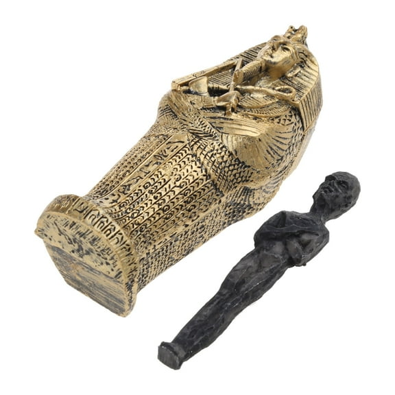 PatungKu Ancient Egyptian Resin Coffin with Mummy Insert Figurine Egypt Pharaoh Statue Miniature Craft Sacrificial Props Collectible Home Decoration Gift