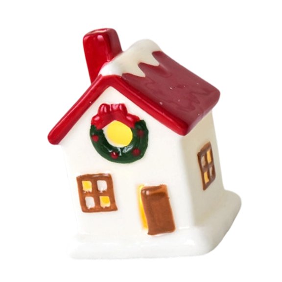 PatungKu Battery Operated Ceramic Holiday House Winter Display Ornamentation Seasonal Decoration